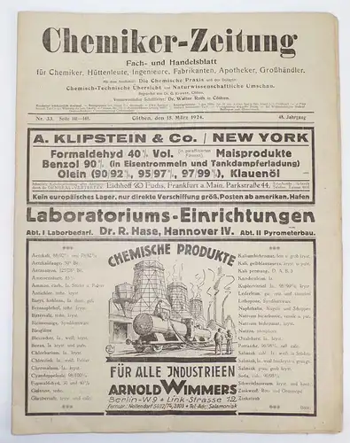 Chemiker Zeitung Bergbau Apotheker 1925 Nr 33 Laboratorium
