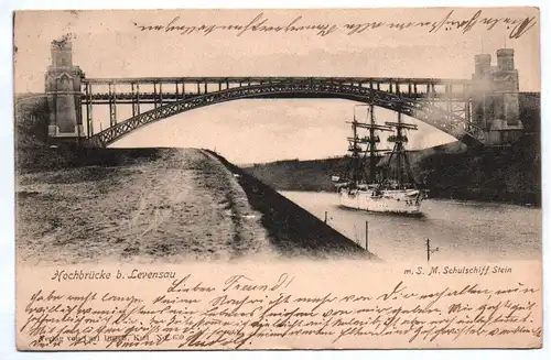 Litho Ak Levensau Hochbrücke S M Schulschiff Stein 1904