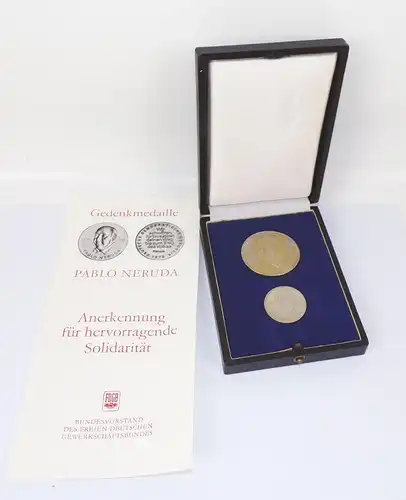 Gedenkmedaille Pablo Neruda FDGB Etui DDR