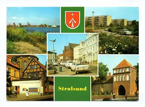 Ak Stralsund Blick zum Hafen DDR 1987 Leninplatz Kniepertor