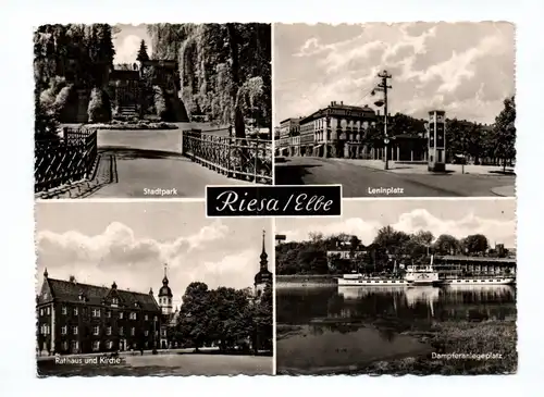 Ak Riesa Elbe Stadtpark Leninplatz Rathaus und Kirche DDR 1963