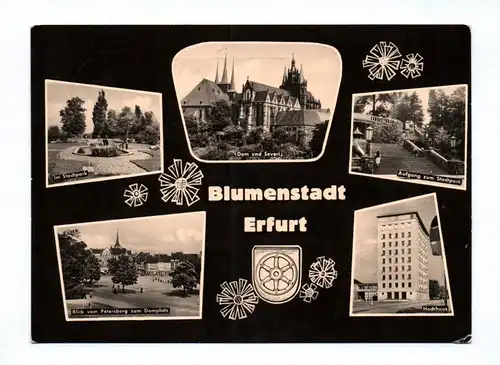 Ak Blumenstadt Erfurt Stadtpark Dom Hochhaus DDR 1961