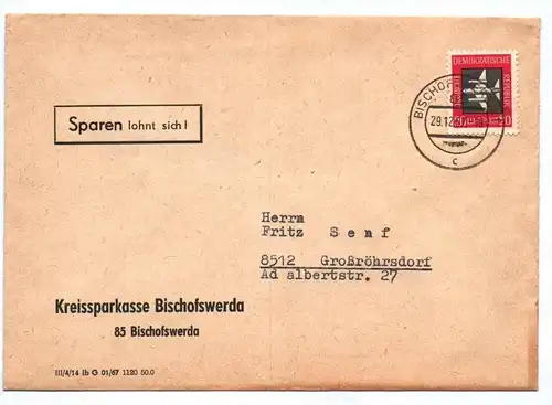 Kreissparkasse Bischofswerda DDR Brief 1957