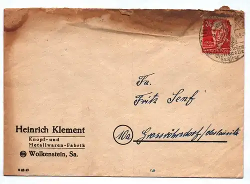 Brief Heinrich Klement Knopf Metallwaren Fabrik Wolkenstein Sachsen