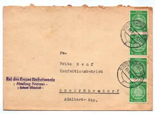 Brief Rat des Kreises Bischofswerda Abteilung Finanzen DDR 1957