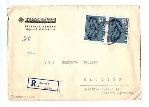 R-Brief Kroatioen Transjug Filijala Zagrep 1955 an VEB Perfecta