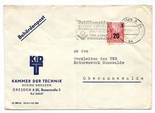 Behördenpost Kammer der Technik Bezirk Dresden DDR 1954