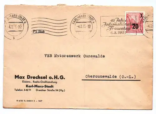 Firmenbrief Max Drechsel Elektro Radio Großhandlung Karl Marx Stadt 1955 DDR