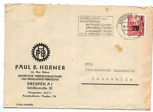 DDR Brief 1955 Neuzeitliche Werkzeugmaschinen Dresden