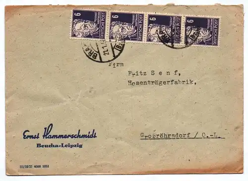 Brief Ernst Hammerschmidt Beucha Leipzig 1952