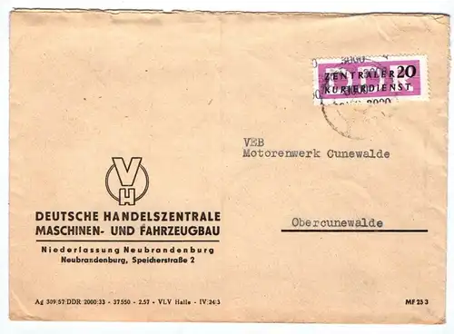 Brief VH Deutsche Handelszentrale Maschinen und Fahrzeugbau DDR 1957