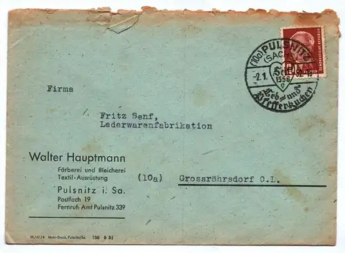 Firmenbrief Färberei und Bleicherei Textil Ausrüstung Pulsnitz DDR 1952