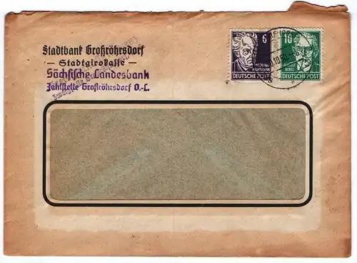 Brief Stadtbank Großröhrsdorf Stadtgirokasse 1950 Sächsische Landesbank