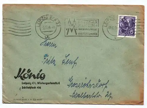 Brief König Leipzig 1954 DDR Briefkuvert