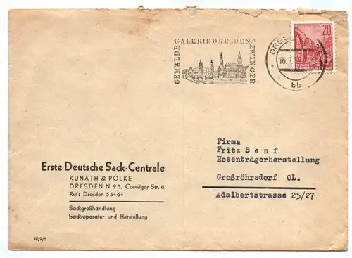 Firmenbrief Erste Deutsche Sack Centrale Dresden Sackgroßhandlung DDR 199