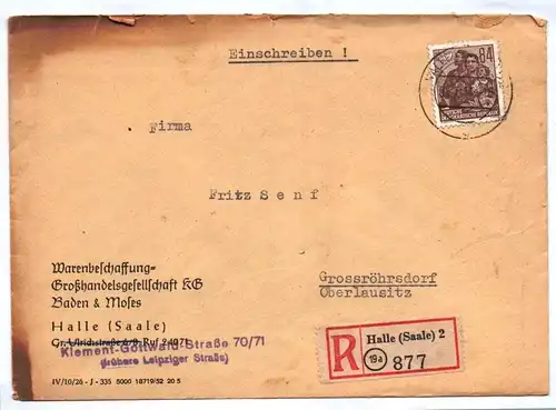 Warenbeschaffung Großhandelsgesellschaft KG Halle Saale DDR 1954 R-Brief