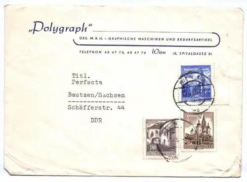 Brief Polygraph Wien Graphische Maschinen Bedarfsartikel 1955 Mischfrankatur