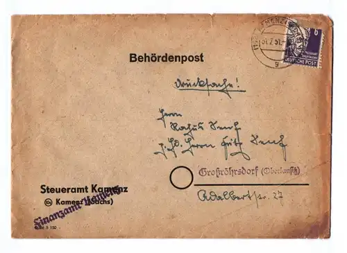 Behördenpost Steueramt Kamenz Sachsen 1951