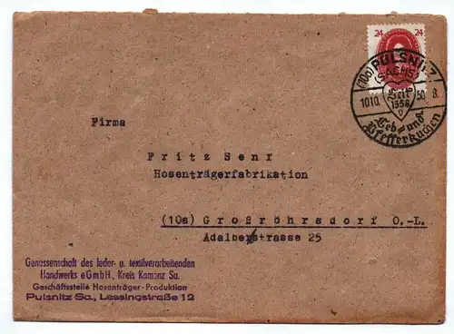 Alter Brief 1950 Genossenschaft Leder textil Pulsnitz