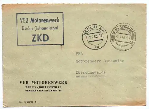 ZKD Brief Motorenwerk Berlin Johannisthal 1960 DDR