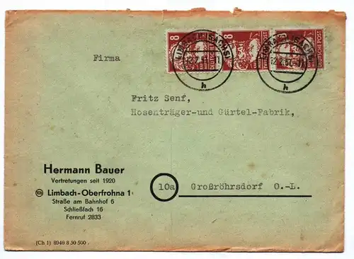 Firmenbrief Hermann Bauer Vertretungen Limbach Oberfrohna 1951