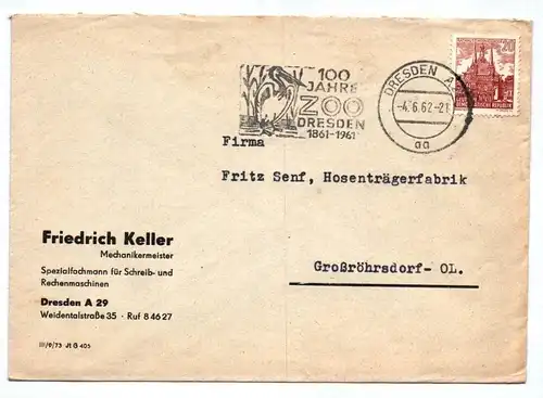 Brief Mechanikermeister Spezialfachmann Schreib und Rechenmaschinen Dresden 1962