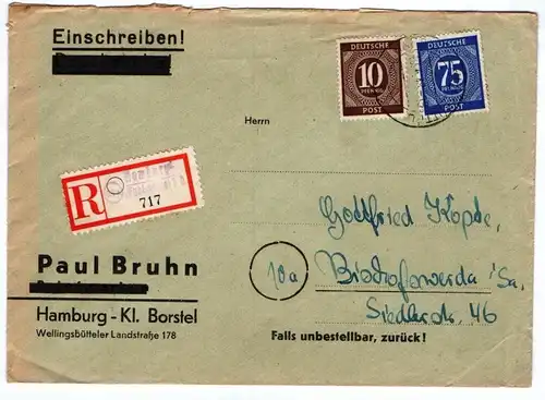 R-Brief Einschreiben Paul Bruhn Hamburg 1948