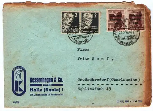 SBZ Brief 1950 Kessenhagen & Co GmbH Halle Saale