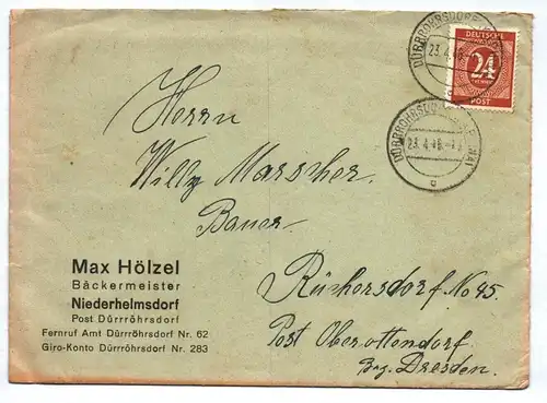 Firmenbrief Bäckermeister Niederhelmsdorf 1946