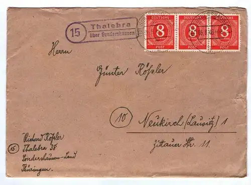 Brief 1946 Thalebra über Sondershausen Thüringen mit Inhalt Landpoststempel
