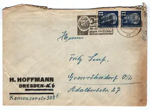 Brief H. Hoffmann Dresden DDR 1951 Briefkuvert