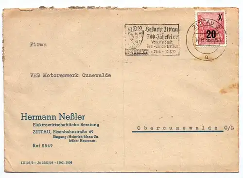 Firmenbrief Hermann Neßler Elektrowirtschaftliche Beratung Zittau 1955 DDR