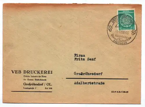 VEB Druckerei Bischofswerda Großröhrsdorf OL 1959 DDR Brief