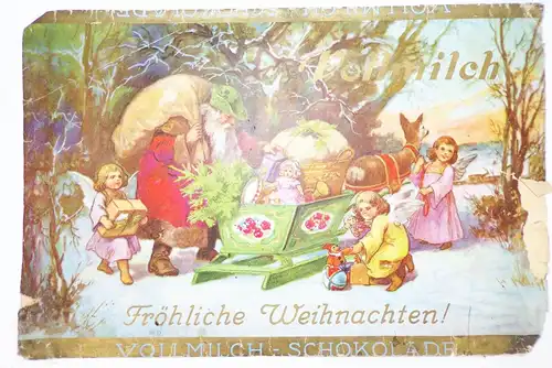 Vollmilch Schokoladenpapier Ulbrich Leipzig Weihnachtsmann Engel Schlitten 1930s