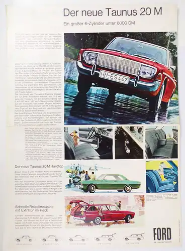 Werbe Blatt Ford  Taunus 20M Vintage Print Oldtimer 