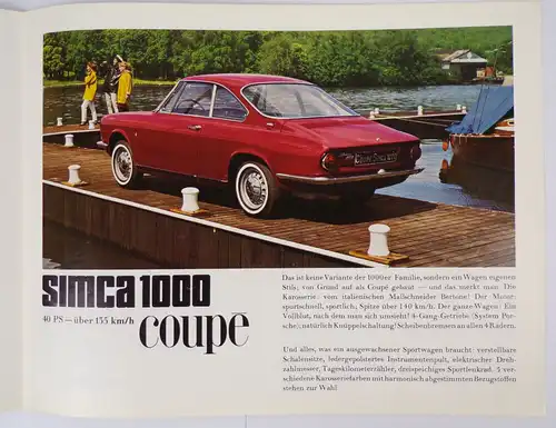 Simca 1000 Coupe Prospekt Tourisme Oldtimer 