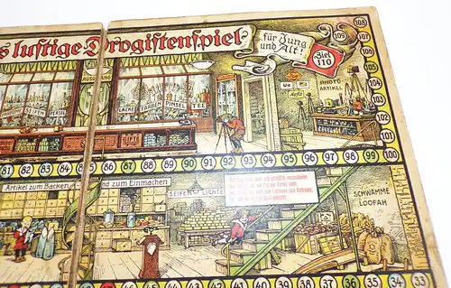 Altes Spielbrett Das lustige Drogistenspiel um 1920