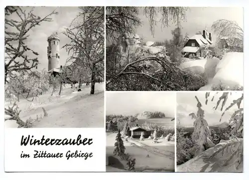 Ak Winterzauber im Zittauer Gebirge DDR 1979 Turm Hochwald Töpferbaude Oybin