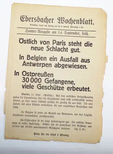10 x Zeitung Aushang 1 Weltkrieg Militaria Ostpreußen Sieg Metz Österreich 1 Wk