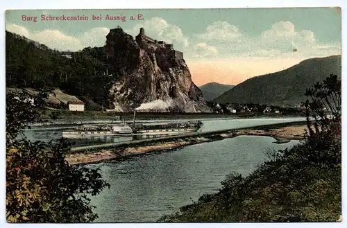 Ak Burg Schreckenstein bei Aussig Elbe Raddampfer Austria 1914 Bodenbach Böhmen