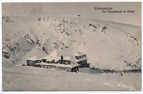 Ak Riesengebirge Die Hampelbaude im Winter 1911
