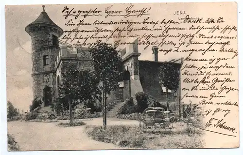 Litho Ak Jena Landgrafenhaus 1904 Bahnpost Saalfeld Naumburg