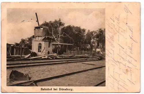 Ak Bahnhof bei Dünaburg Daugavpils Lettland Kurland 1916 Landwehr IR 350