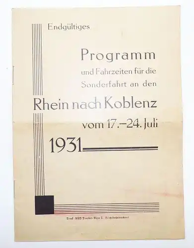 Programm Fahrzeiten Sonderfahrten Rhein nach Koblenz 1931 Fahrplan