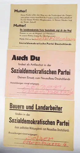 SPD Aushang 3 Stück Sozialdemokraten Politik Einladung 1950er