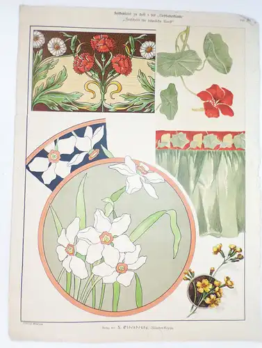 Jugendstil Kunstbeilagen Druck Print 4 Stück Muster Deko