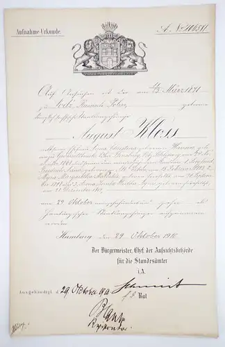 Aufnahme Urkunde Hamburg 1910 Beschluss Dokument