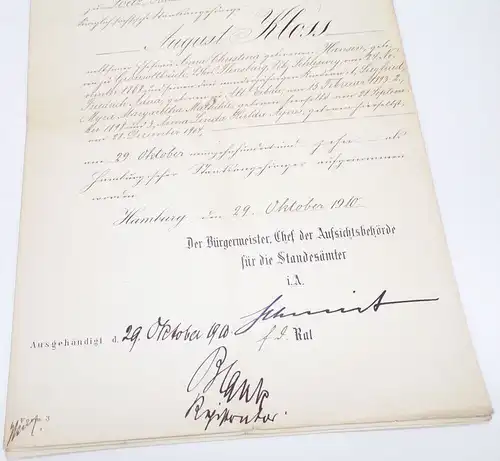 Aufnahme Urkunde Hamburg 1910 Beschluss Dokument