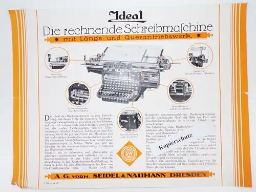 Reklame Blatt Ideal Schreibmaschine Buchhaltungsmaschine um 1930