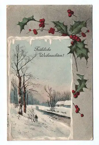 Litho Ak Fröhliche Weihnachten Winter Schnee 1907 koloriert